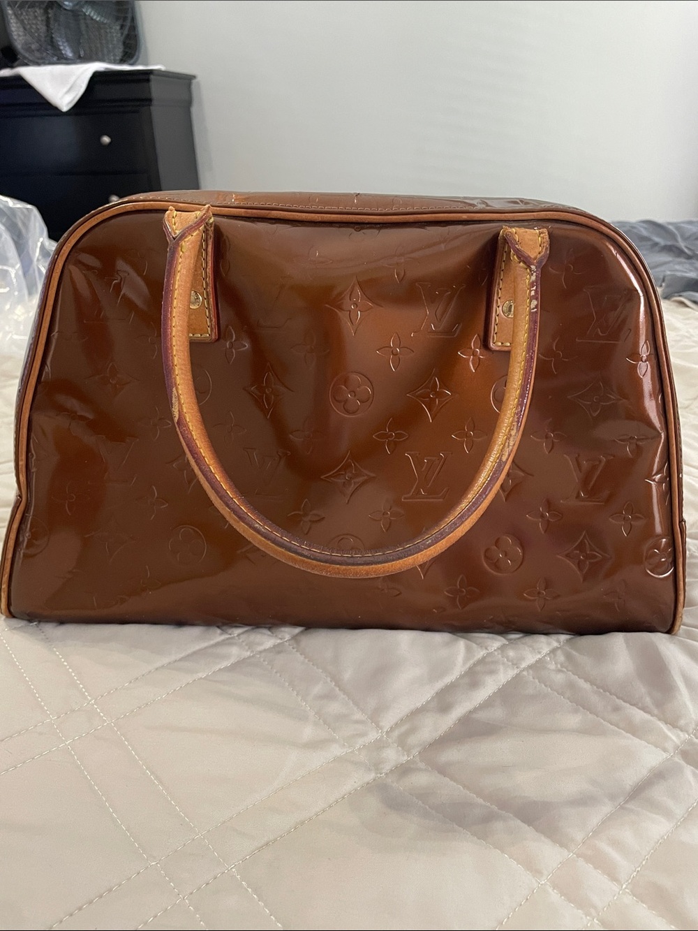 Louis Vuitton Glossy Cognac Vernis Monogram Satchel